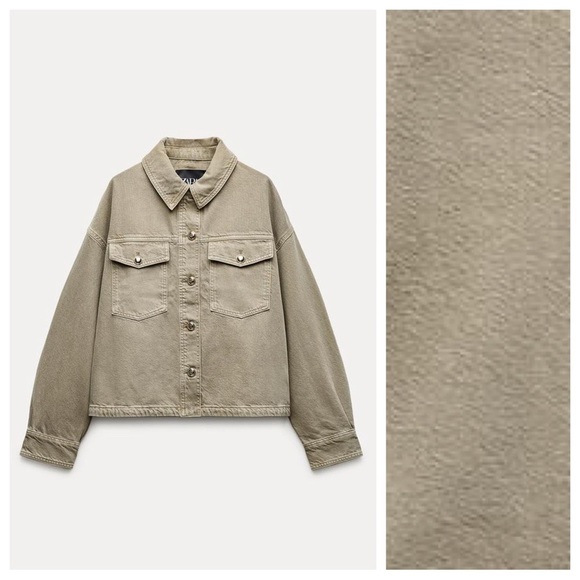 NWT. Zara ZW Collection Khaki Cotton Pocket Overshirt. Size S. - Picture 6 of 13